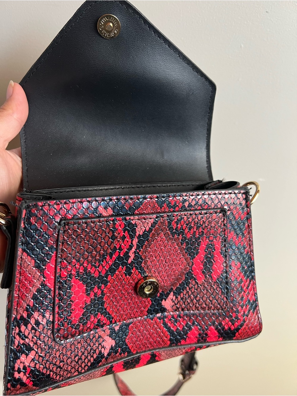 Red Black Snake Print Top Handle Mini Crossbody Satchel Purse Faux Leather Y2K - Picture 8 of 10